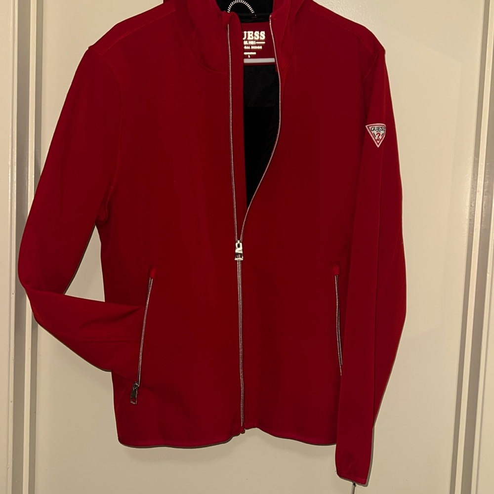 Men’s Crimson Red GUESS, Zip Up Jacket! Lightweight, INSULATED, Warm!🔥🔥🥶 NEW!!